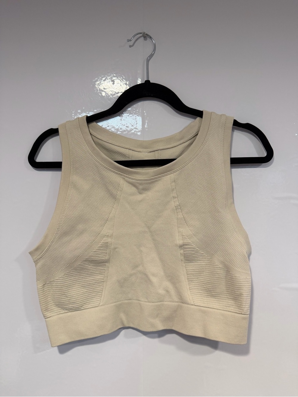 Cream Ribbed 90 degrees Cropped Tank Top‎
